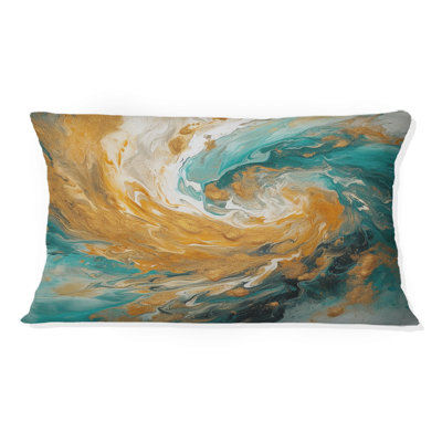 Golden Ocean Spiral Waves Painting I - Abstract Spirals Printed Throw Pillow