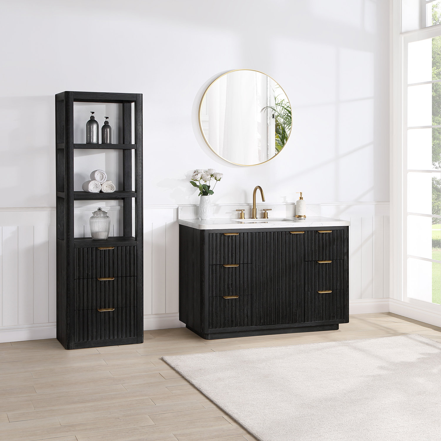 Adela 48'' Single Bathroom Vanity, White, Black, Gold