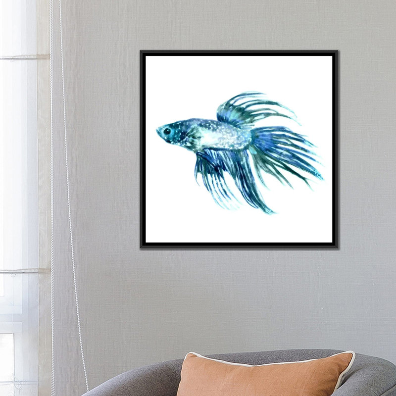 « fish iv », impression sur toile, H 18 po x l 18 po x P 1,5 po, Toile avec cadre noir, Pas de tapis