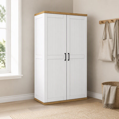 Armoire de rangement sous vide en bois de 55,1 po de hauteur, armoire de rangement à balai avec 2 portes et une tablette réglable, armoire à outils de nettoyage pour le salon, la cuisine, le garage, la buanderie et la salle de bain