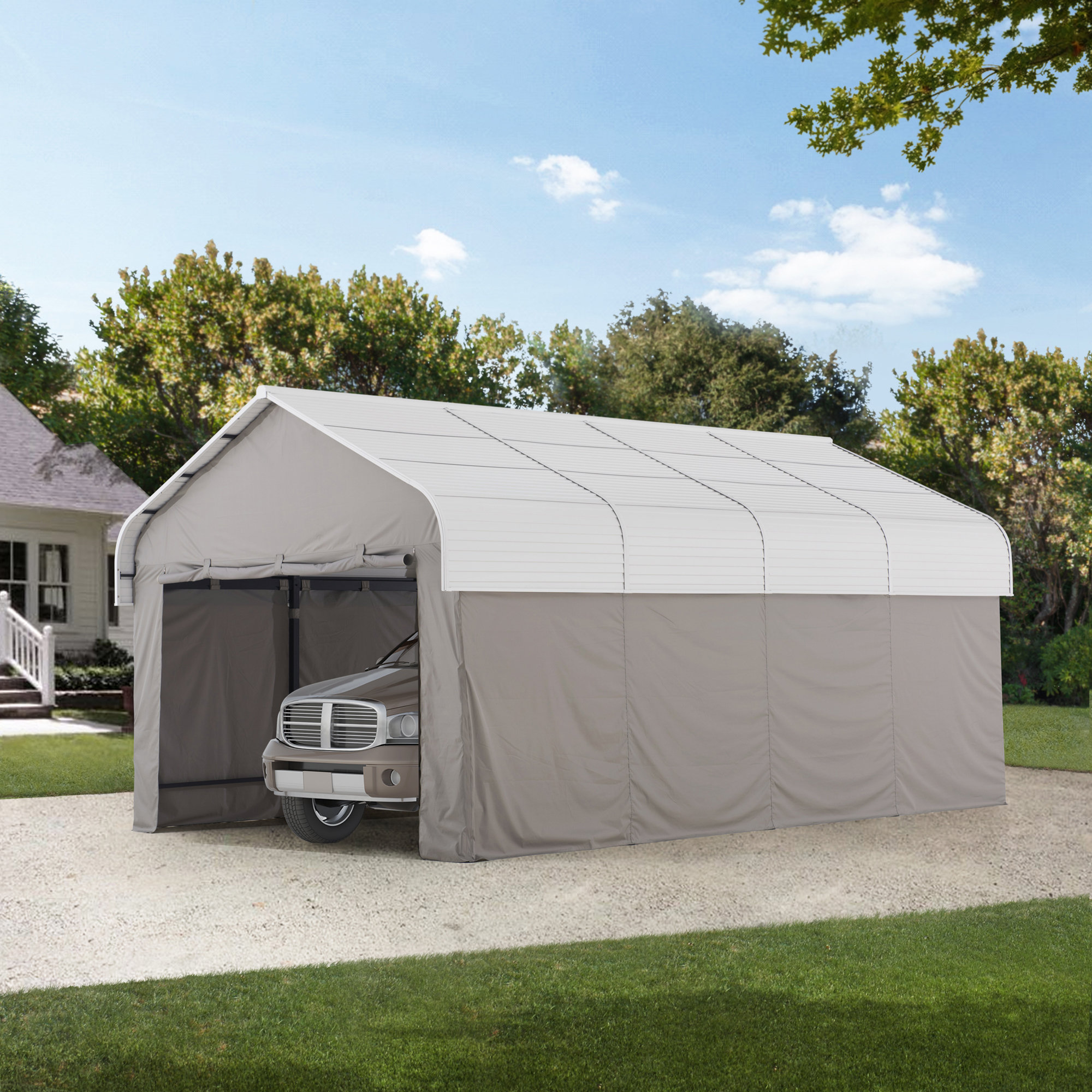 SUNJOY Rockland Carport 20 ft. x 12 ft. Outdoor Gazebo with Fabric ...