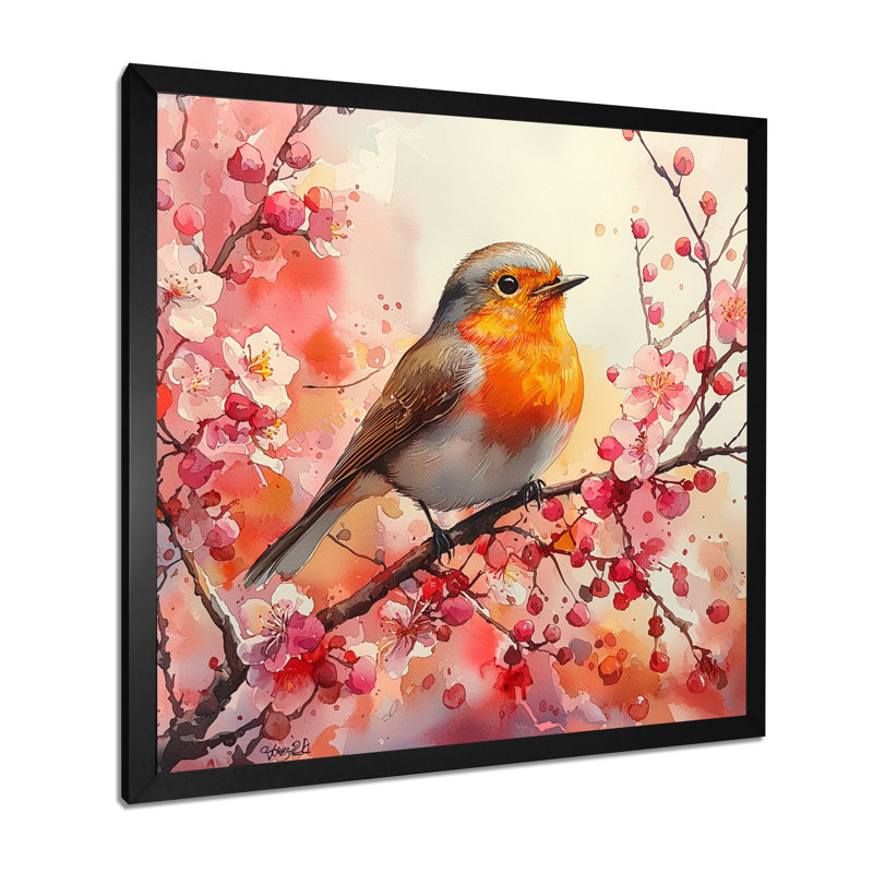 Oiseau rouge-gorge Robin, Reproduction encadrée d'une seule photo, Noir, H 16 po x l 16 po