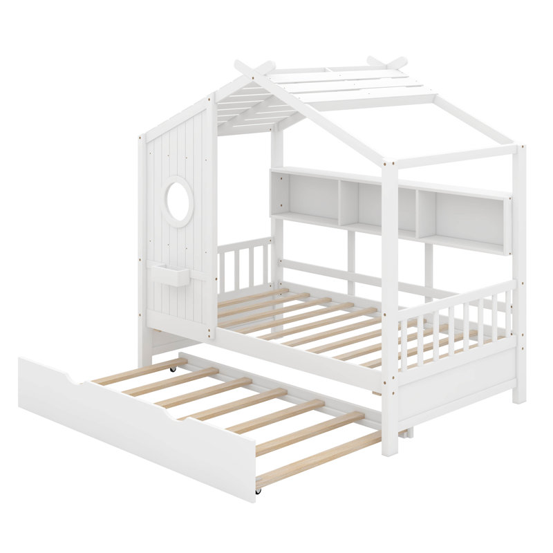 Lit simple avec lit gigogne et rangement, Blanc