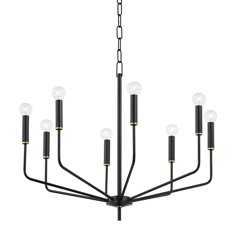 8-Light Chandelier, Laiton vieilli / noir doux