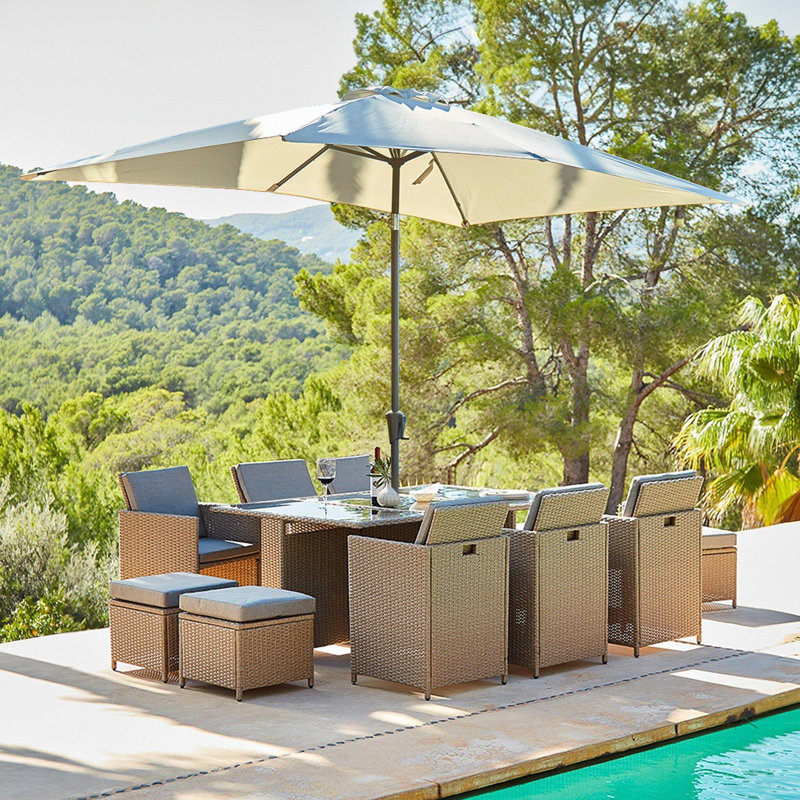 Allexia 10 - Person Wicker Patio Dining Set with Rectangular Table , Cushions Included, Black, Yes