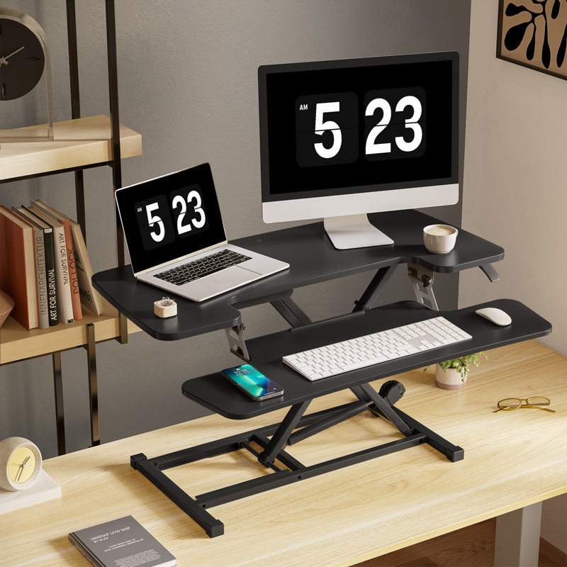 Desk Converter with Removable Keyboard Tray, Black, 19.7" H x 35" W x 24.1" D