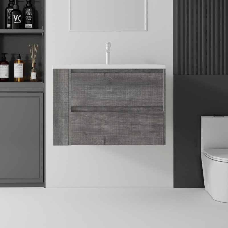 Meuble-lavabo flottant 30 po avec lavabo, porte à fermeture en douceur, lavabo en céramique, contreplaqué, Grey