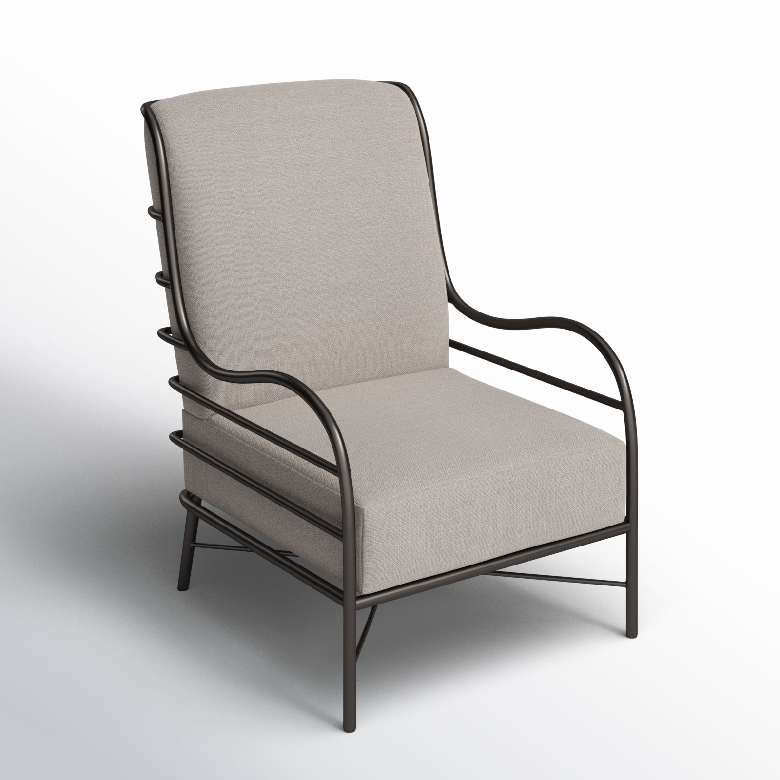 Carmel Wrought Aluminum Outdoor Lounge Chair, Dove Sunbrella® Linen, No Welt