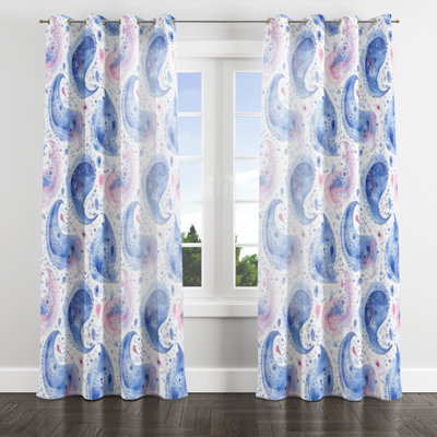 Panneaux de rideaux Boho - Rideau délicat à motif œillets délicats à motif cachemire bleu et rose Boho - 1 panneau