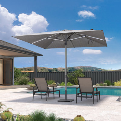 Parasol de terrasse semi-automatique carré de 10 pi avec parasol argenté pour table de marché avec 8 baleines robustes AlumInum, gris