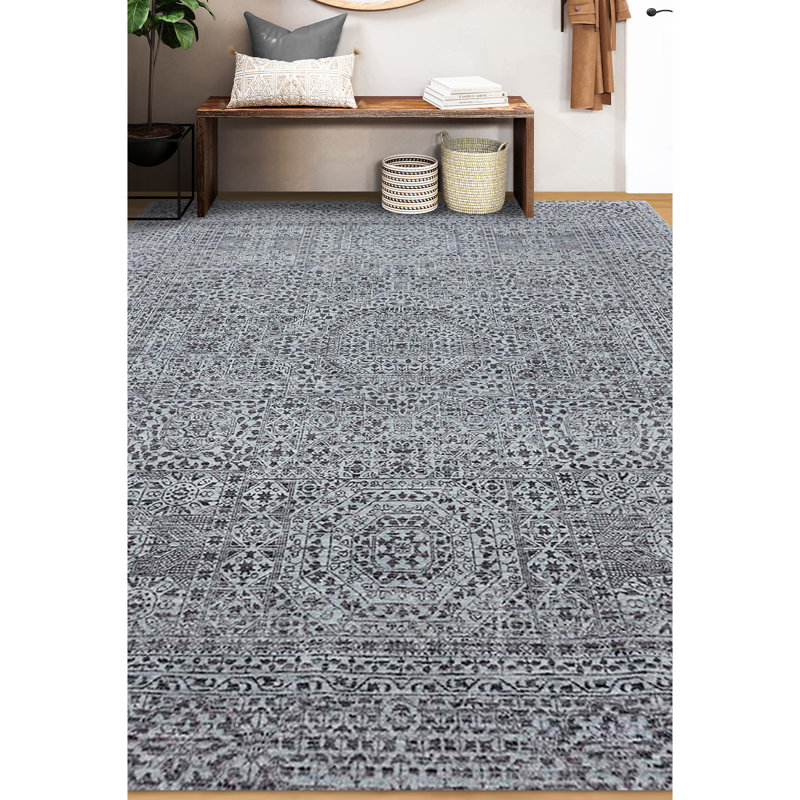 Tapis gris et argent noué à la main de haute qualité, Rectangle 9 pi x 12 pi