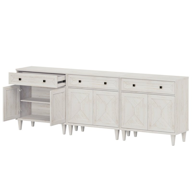 Buffet 3 en 1 fait à la main avec patchwork, blanc, Blanc