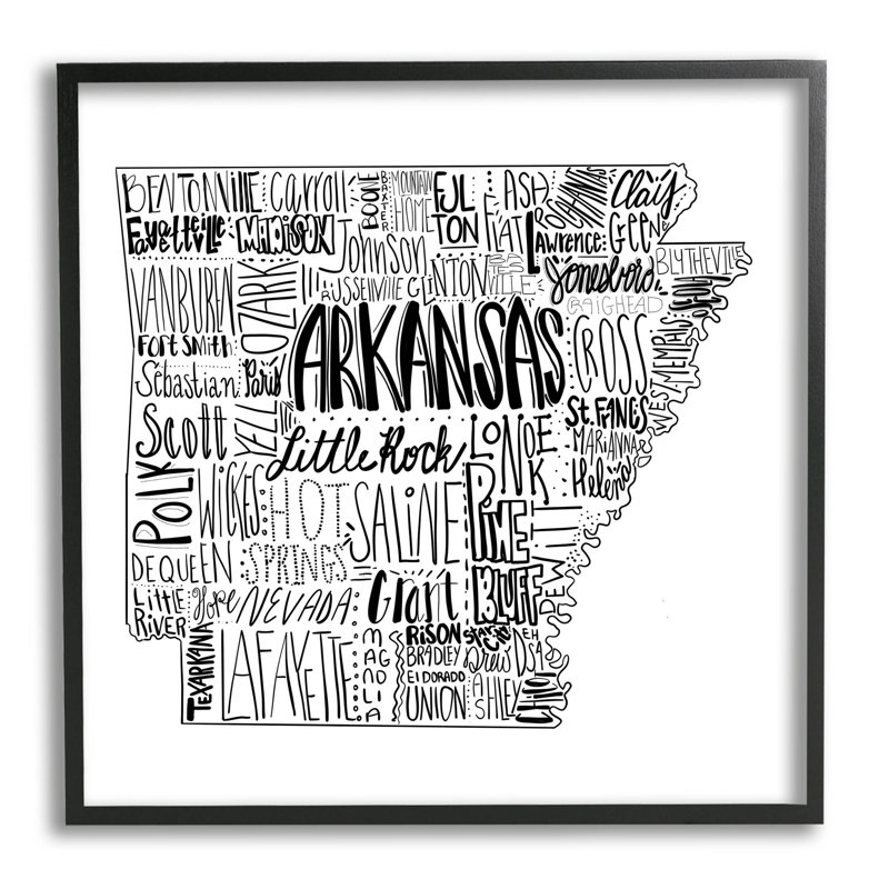Carte des villes de l'Arkansas State par The samedi Evening Post - cadre flottant, impression sur bois