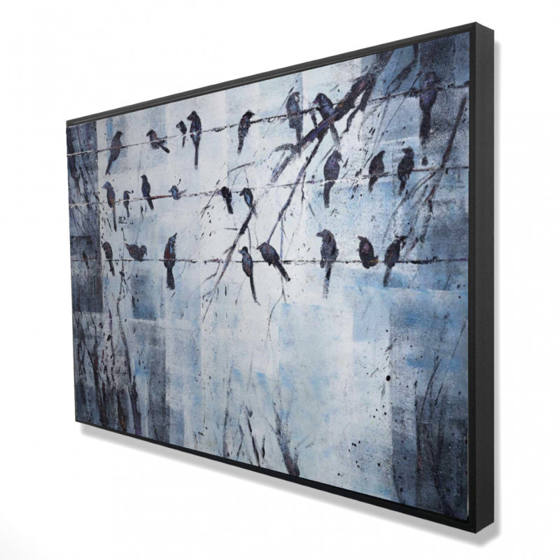 "Oiseaux abstraits sur fil électrique", H 24 po x l 36 po