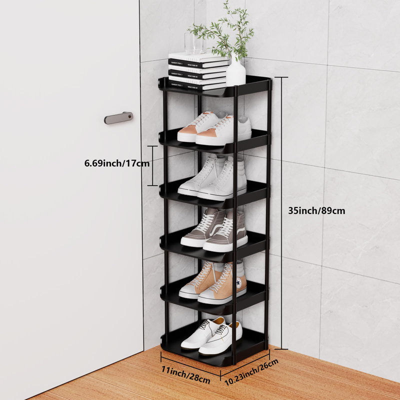 Étagère à chaussures étroite à 6 niveaux pour chaussures, 35" H x 11" W x 10.23" D, Noir