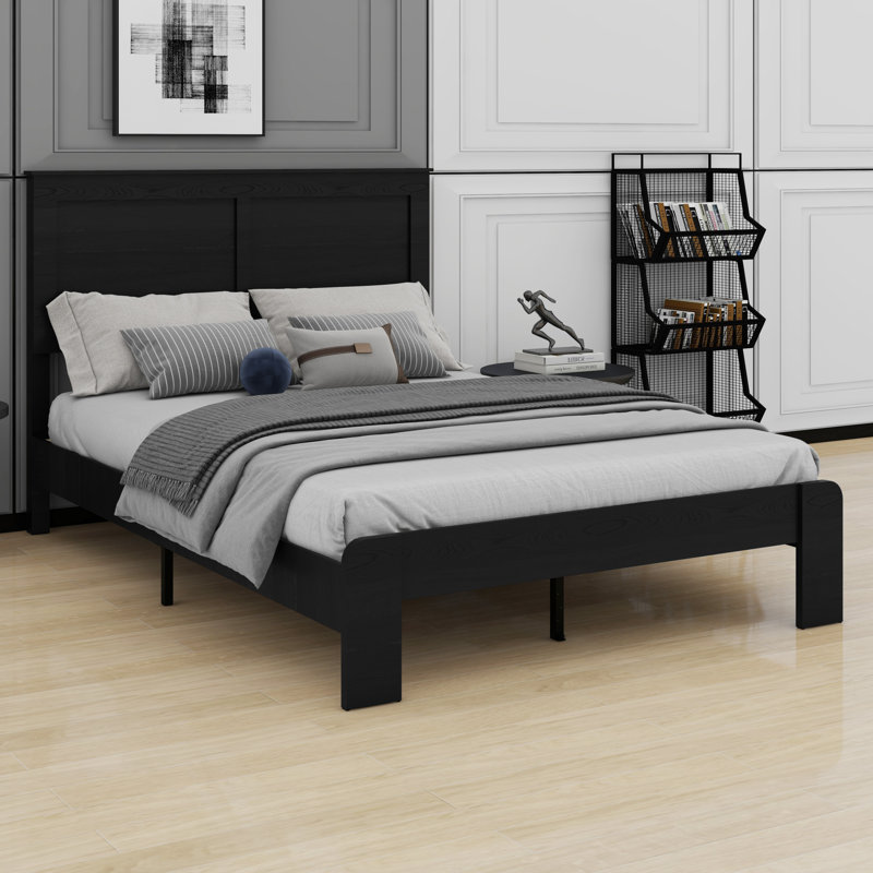 Structure de lit minimaliste en bois avec rangement sous le lit, Double