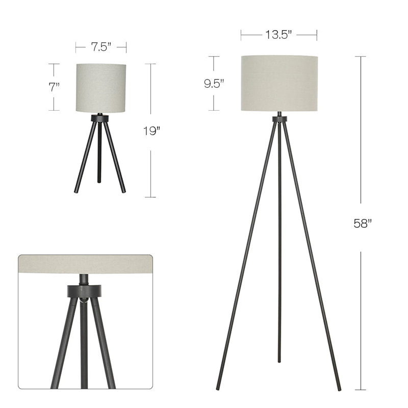 Byas 58'' Black Tripod Floor Lamp