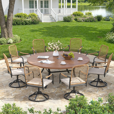 8-person Outdoor Patio Dining Set With Swivel Rattan Armchair
