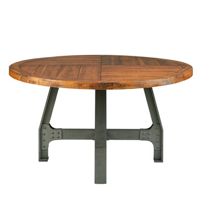 Table de salle à manger ronde en bois massif avec ambre et graphite, hauteur réglable, diamètre de 54 po