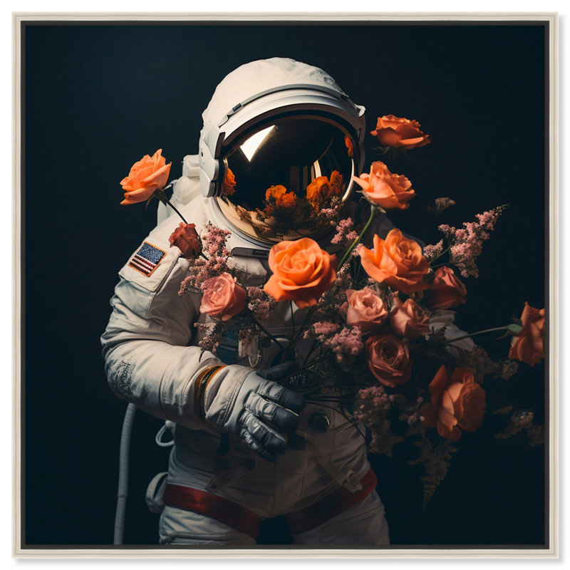 «Astronaut In Autumn Canvas» par Art Remedy, Cadre argenté, H 31 po x l 31 po