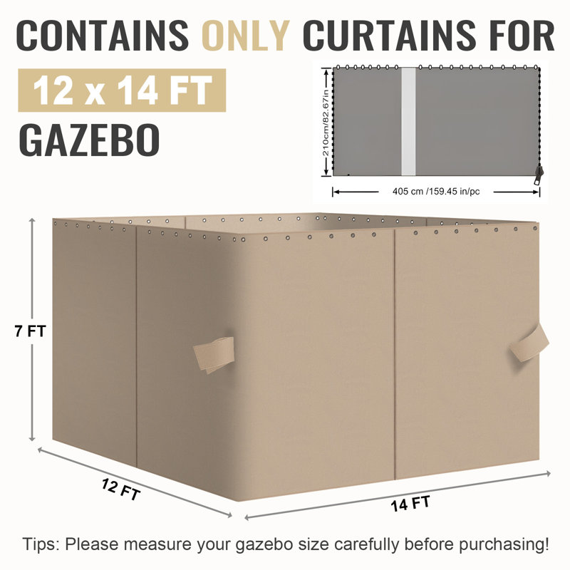 4-Panel Outdoor Gazebo Curtains, 82.7" H x 144" W168" D, Sand Yellow