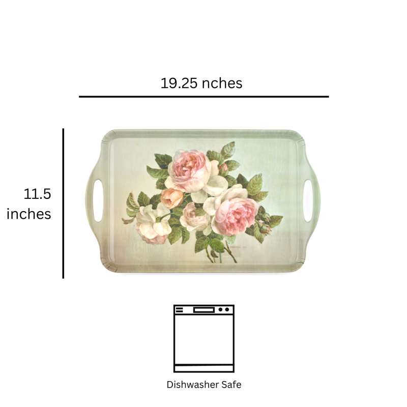 Pimpernel Antique Roses Large Melamine Hndld Tray 18.9 X11.6"