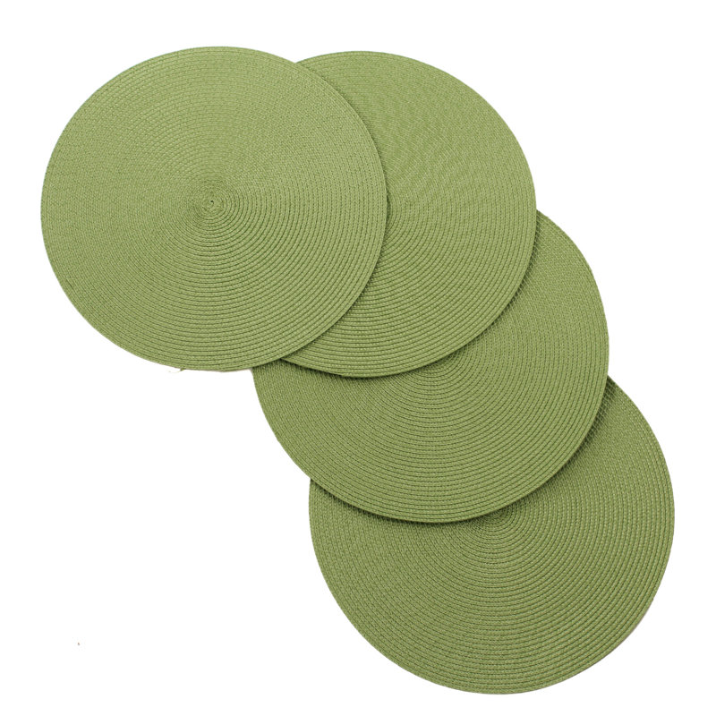Green Round Woven Fabric Placemats, Set of 4