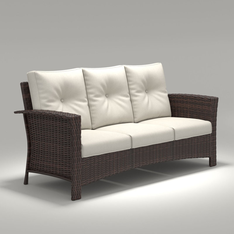 Outdoor Patio Wicker Extra Wide Armrest Sofa, All-weather High Back Couch With Soft Cushions, Beige, Brown