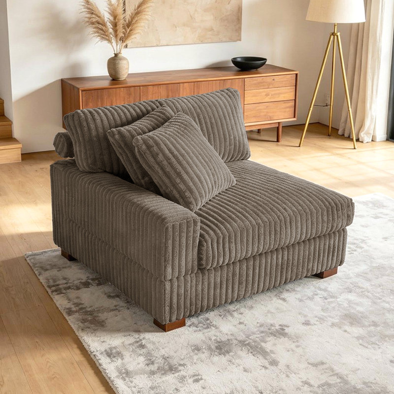 Stephania Upholstered Light Brown Faux Rabbit Fur Flannel Armchair with Pillow Back, One Arm Single Chair Module Part For Sectional Sofa
