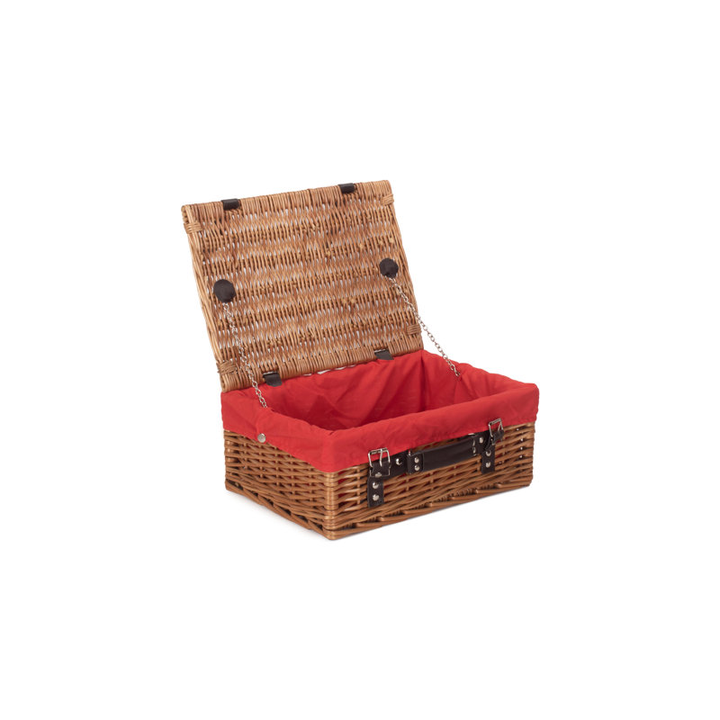 Wicker Basket with Lining, 25cm H x 51cm W x 35cm D, Double Steamed Hamper/Red Lining