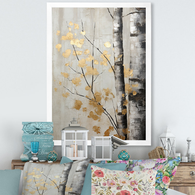 Tree Whispers Of Grey and Gold - Reproduction d'art sur toile encadrée monochrome, H 20 po x l 12 po x P 1 po