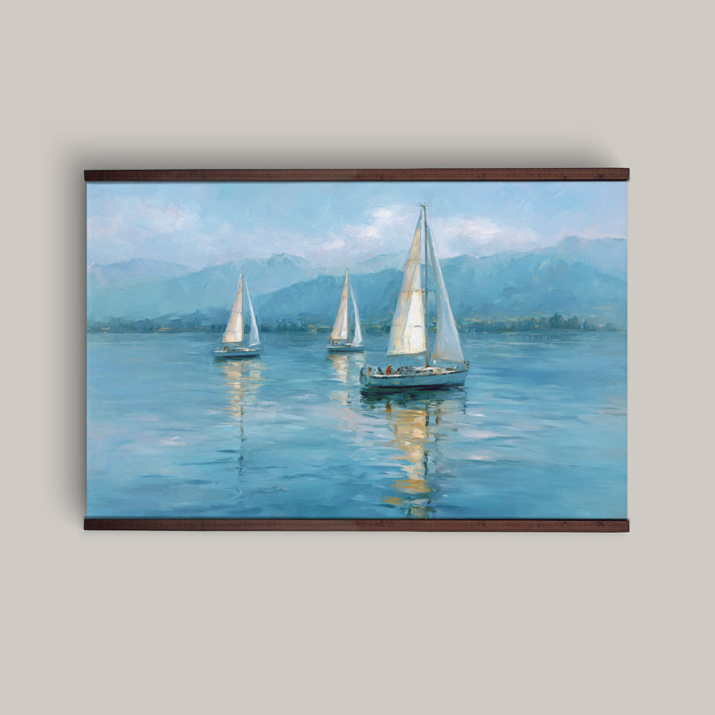 Voiliers, art nautique côtier tapisserie sur toile, H 40 po x l 60 po
