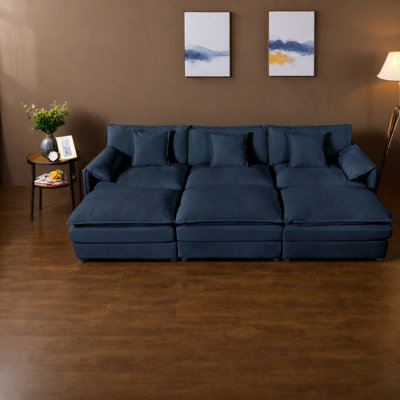 Spacious Modular Chenille Sofas, Modern Blue Diy Living Room Sectional