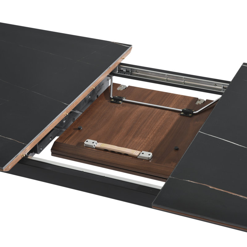Arguello Contemporary Extendable Rectangular Dining Table With Sintered Stone And Wood Table Top - Seats Up To 6