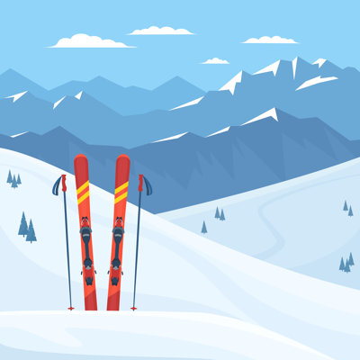 Red Ski Equipment by Rinat Khairitdinov - Wrapped Canvas Print