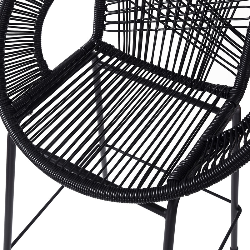 Outdoor Patio Faux Wicker Barstool Set Of 2 With Ergonomic Design And Weather-Resistant PE Construction., Black