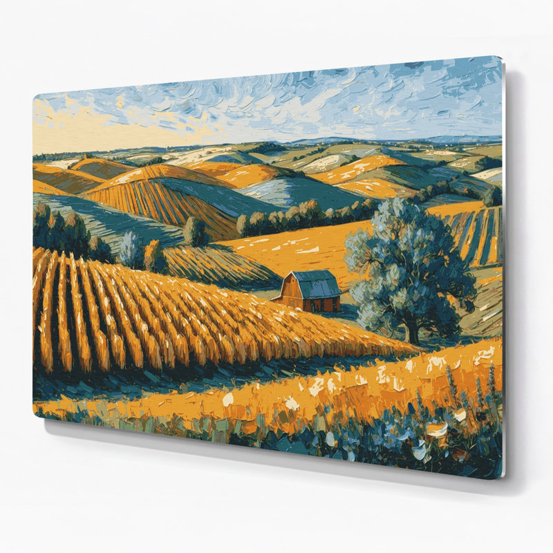 Farm Rolling Hills Grey Metal Wall Art, 12" H x 18" W