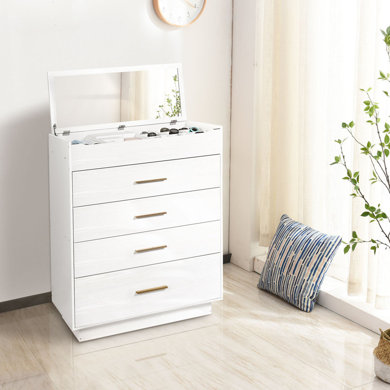 Commode en bois massif à 4 tiroirs Evra l 35,43 po, Blanc