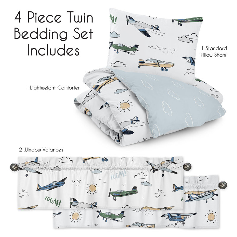 Blue and Green Airplane Twin Microfiber Comforter Set