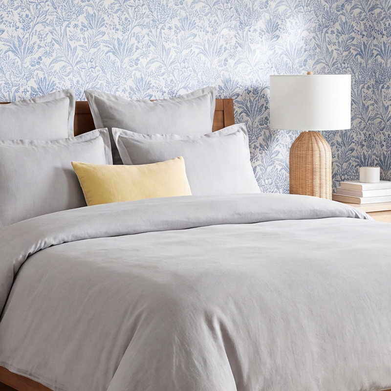 Cotton Blend Sateen Duvet Cover, Full/Queen, Grey