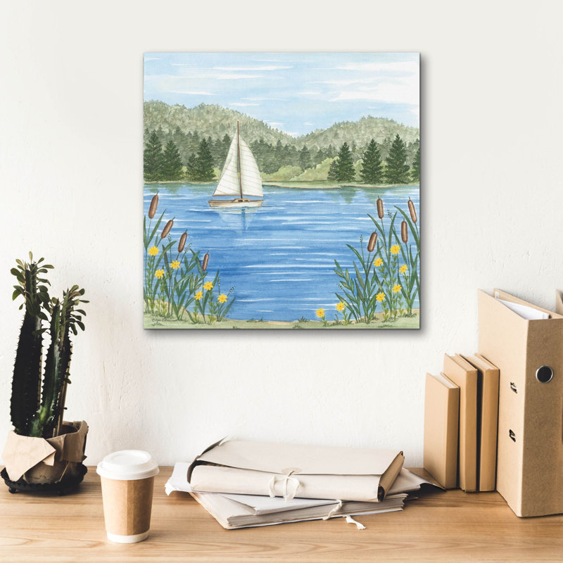 Art mural en toile, Voilier sur le lac par Deb Strain, 18 po x 18 po, H 18 po x l 18 po