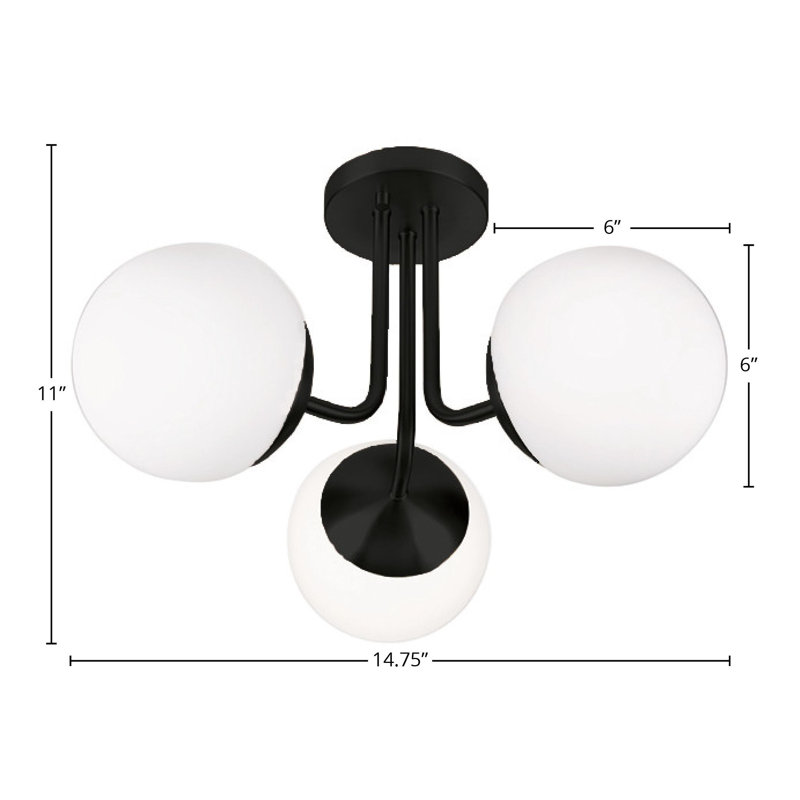 Plafonnier semi-encastré en verre Kivah, Blanc, Noir