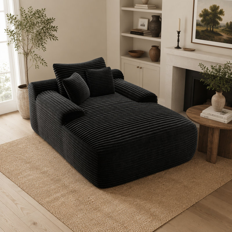 Méridienne convertible moelleuse avec accoudoirs larges et coussins décoratifs, canapé-lit douillet pour le salon et la chambre à coucher