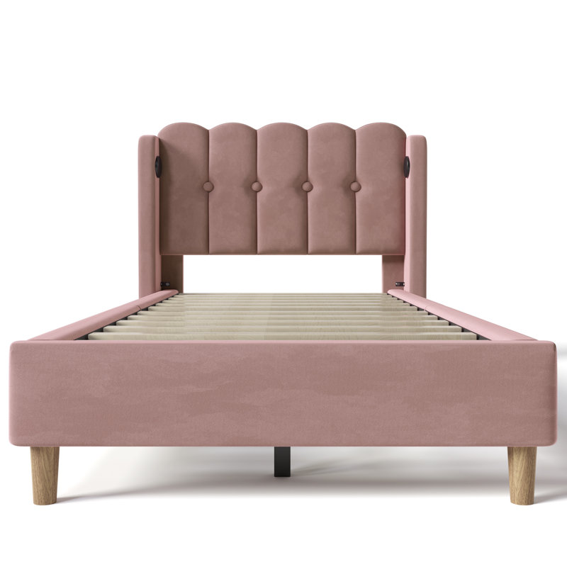 Upholstered Bed With Usb Linen, Single (3'), Pink