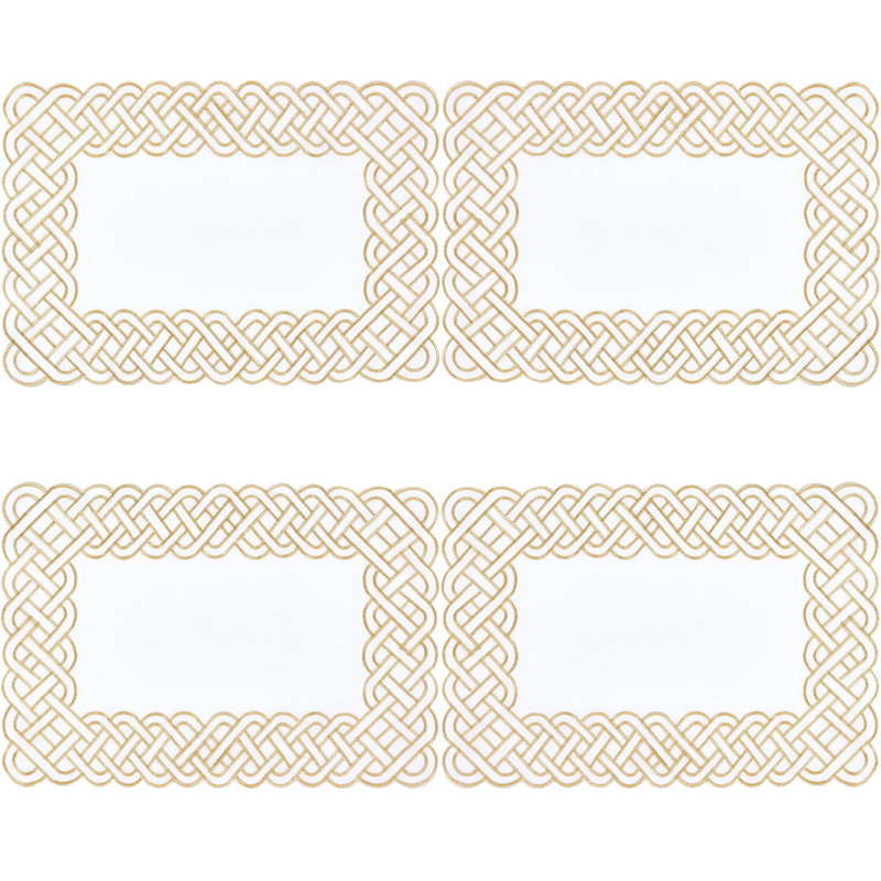 Gold Embroidered Fabric Rectangle Placemats Set of 4
