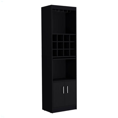 71-Inch Tall Bar Cabinet 5-Tier Modern Bar Cabinet With Glass Holder Stemware Rack, Wine Cabinet, Liquor Cabinet, 12 Bottle Cubbies, 5 Shelves, And Pu by Ebern Designs