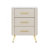 Upholstered Wooden Nightstand With 3 Drawers And Metal Legs&Handles, Bedside Table With Marbling Stickers Worktop - Beige-1687629452