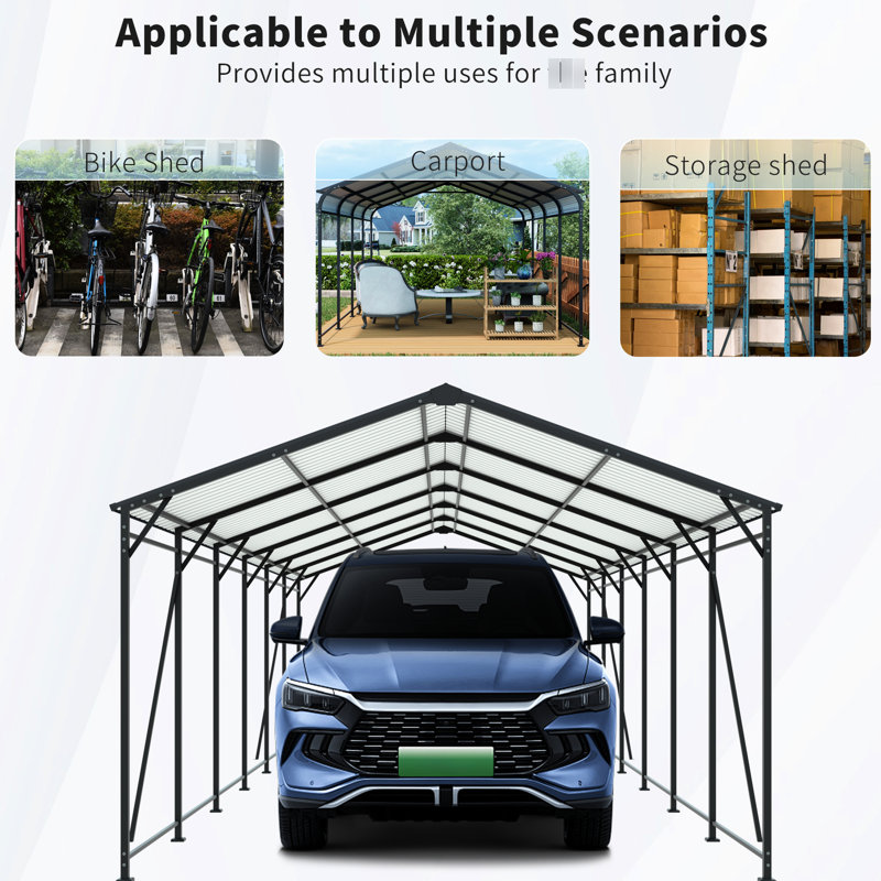 12*32 Ft, Large Outdoor Metal Carport, Galvanized Steel Frame, Stable On Various Surfaces, Parties, Trade Shows, Rust - Heavy Duty Ft Powder Coated Tube, Different Floor Types