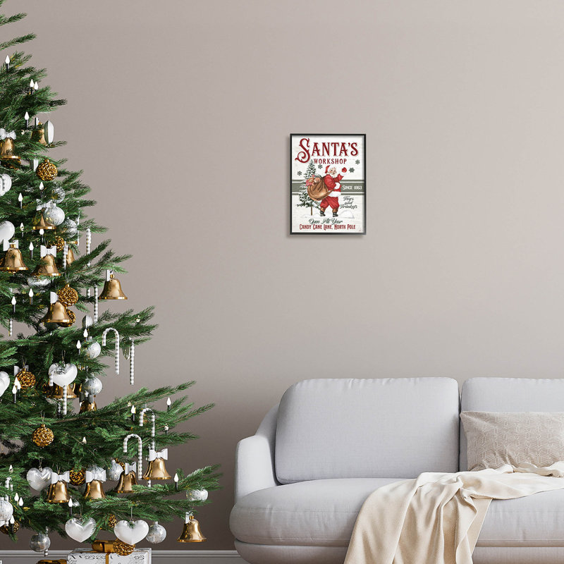 Père Noël atelier patiné - 195, Giclée encadrée noir minuit, H 14 po x l 11 po x P 1,5 po