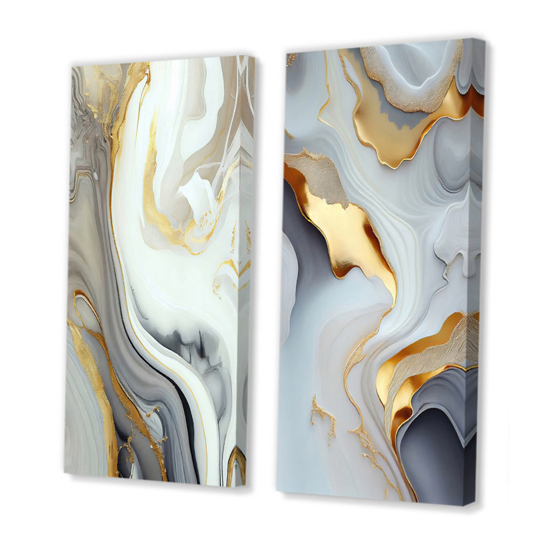 «White And Gold Marble Abstract», 2 pièces sur toile, Toile tendue, H 20 po x l 24 po